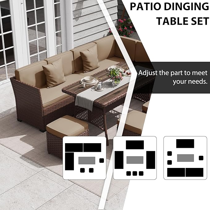 KIGOTY 7 Piece Patio Furniture Set, Outdoor PE Wicker Rattan Outdoor Dining Set