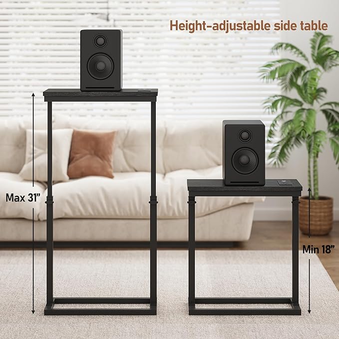 TUTOTAK End Table with Charging Station, Side Table, Tall Couch Table, Sofa