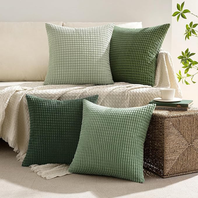 MIULEE Sage Green Pillow Covers 18x18 Inch Set of 4 Boho Farmhouse Home Decor