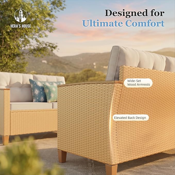HERA'S HOUSE Small Patio Furniture Set, 6 Piece Wicker Outdoor Patio