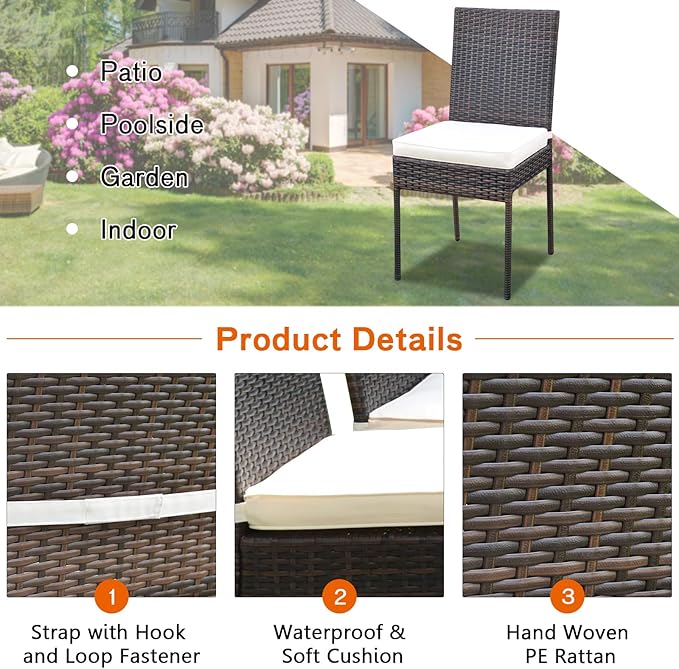 Tangkula 5 Piece Patio Wicker Dining Set, Outdoor Rattan Table and Chairs
