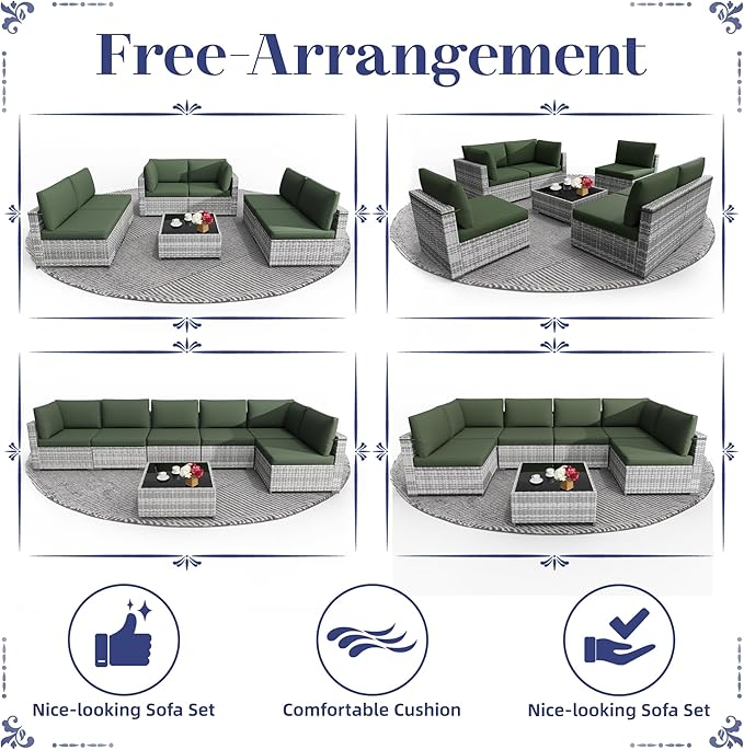 KIGOTY Patio Furniture Set, 7 Pieces Modular Outdoor Sectional Sofa, PE Rattan
