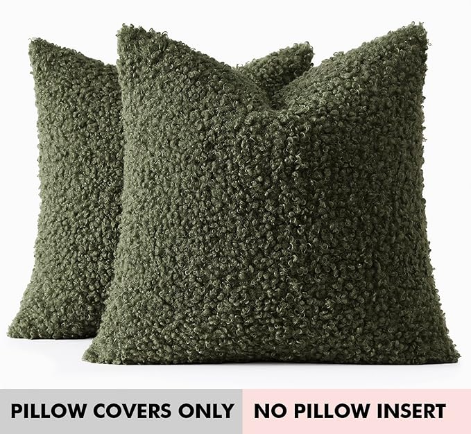 Faux Fur Throw Pillow Covers 18x18 Inch Set of 2 Boucle Neutral Decorative