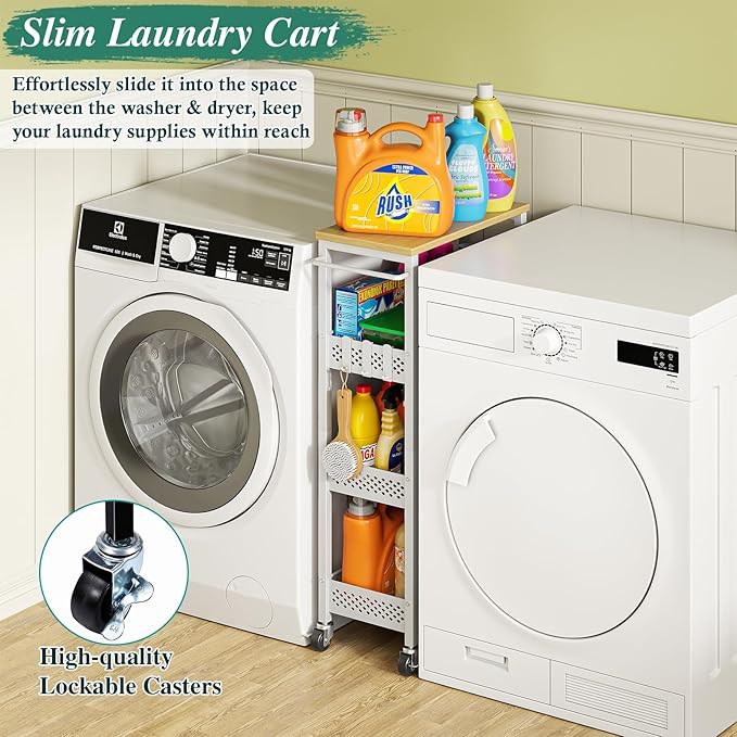 OKZEST Utility Slim Storage Cart, 4-Tier Narrow Bathroom Organizers and Storage