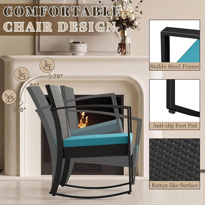 Homall Patio Furniture Set 3 Piece Resin Outdoor Bistro Set Rocking Patio Chairs