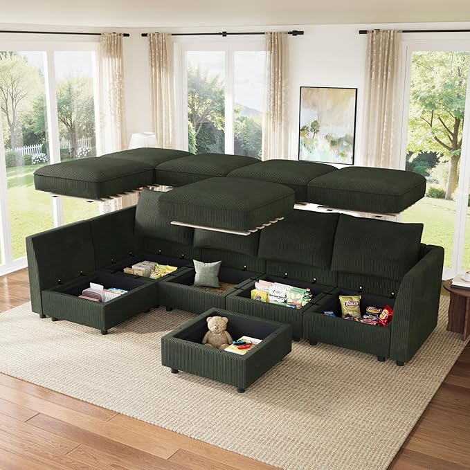 HONBAY Modular Sectional Sleeper Sofa Green Couch L Shaped Sectional Sofa