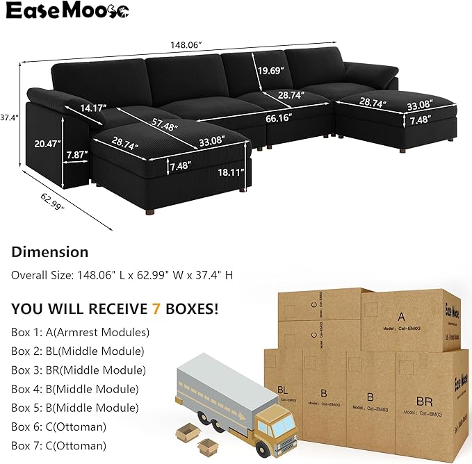 EASE MOOSE Large Sectional Modular Sofa, LOversized U Shape Sectional Couch