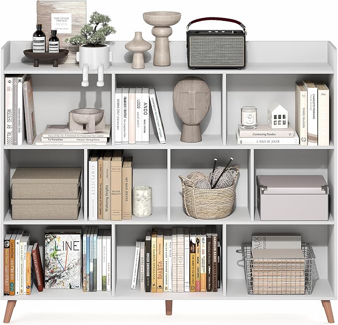 Furinno Claude Book Shelf, 10-Cube Mid Century Style Bookshelf, Storage