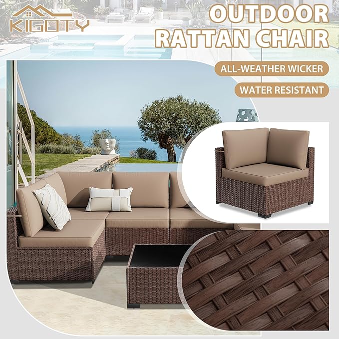 KIGOTY 7-Piece Patio Furniture Set, All-Weather PE Rattan Outdoor Sectional Sofa
