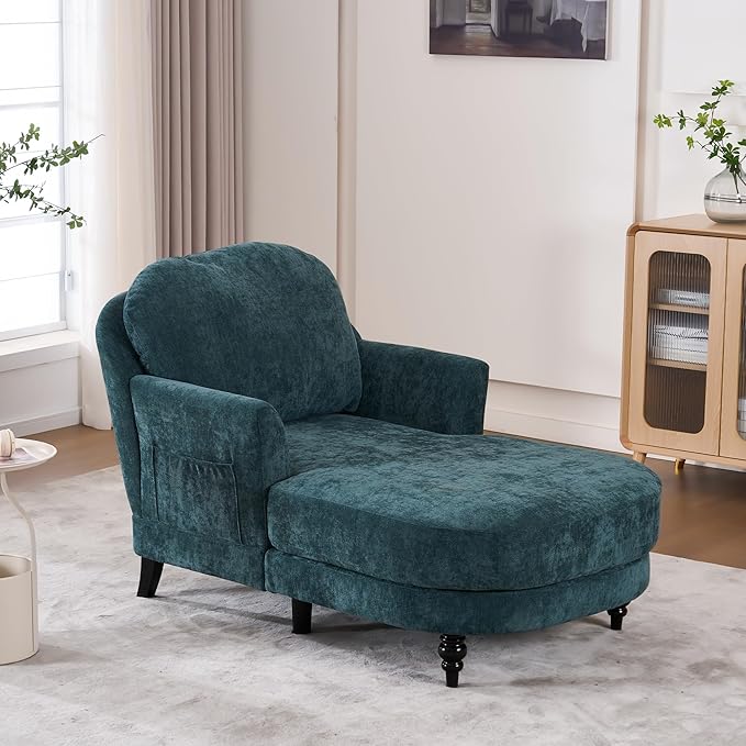 Chaise Lounge Chair Indoor, 59.8" Oversized Couch Reading Chairs, Chenille