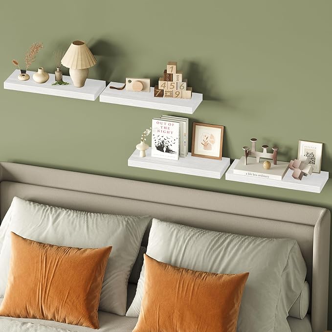 Fixwal White Shelves for Wall, 15.7in Rustic Wood Finish Floating Wall Shelves