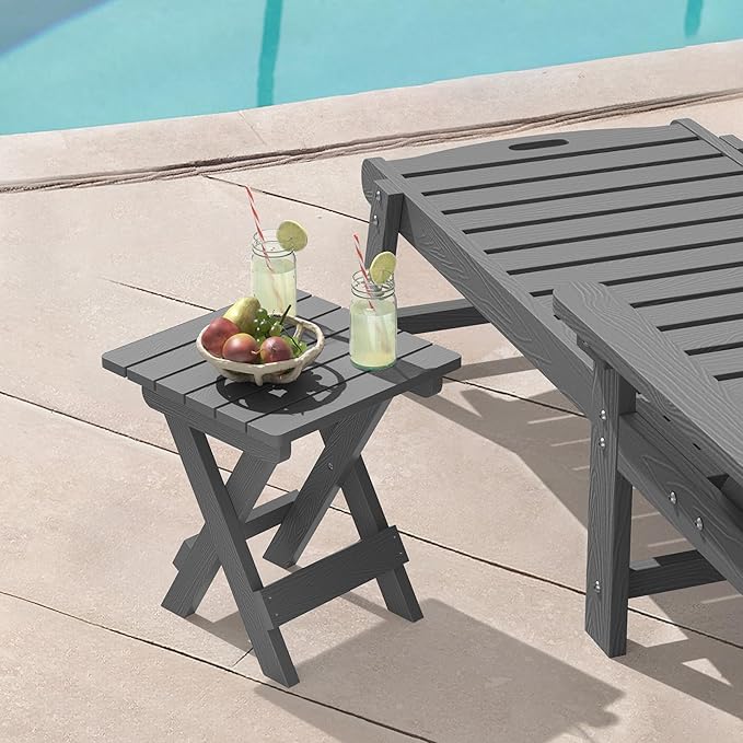 LUE BONA Small Outdoor Folding Side Table, HDPS Outside End Table