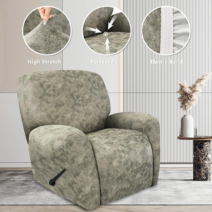 ANARACHON Recliner Chair Covers Leather Look, 4 Pieces Recliner Covers Non Slip