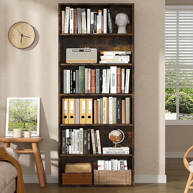 Shintenchi Bookshelf, 6-Tier Open Bookcase and Bookshelves, 6 Shelf Display