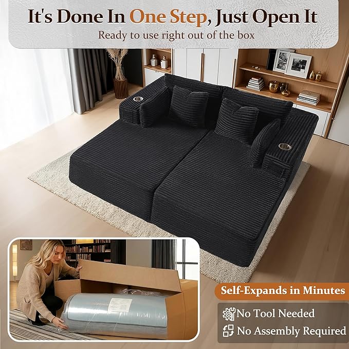 72" Cloud Sectional Couch, Comfort Sleep Sofa
