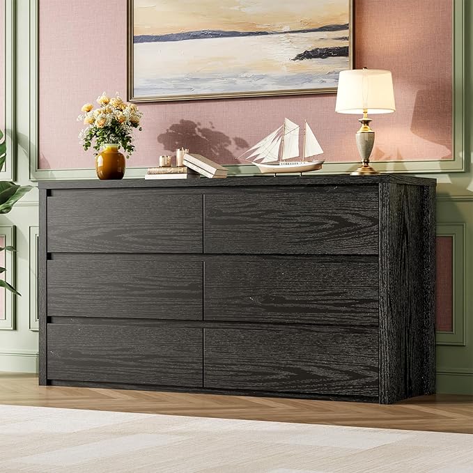 GarveeHome 6 Drawer Dresser for Bedroom, Wide Wood Chest of Drawers Handle Free