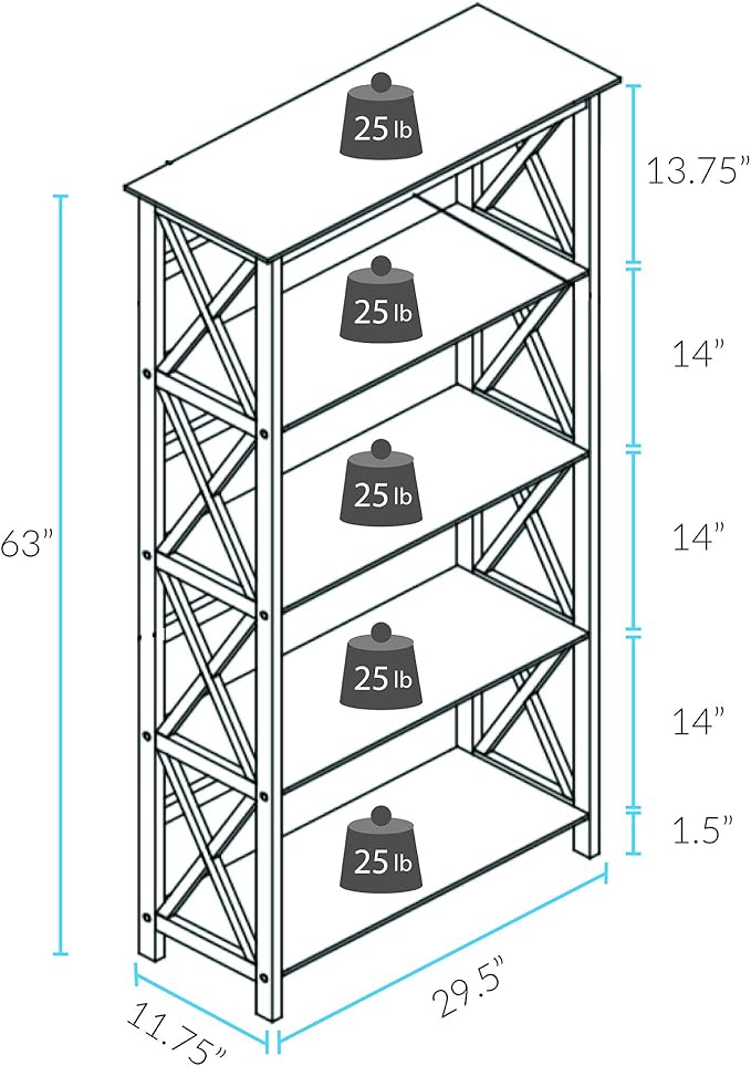 Montego 5-Shelf Bookcase-Espresso