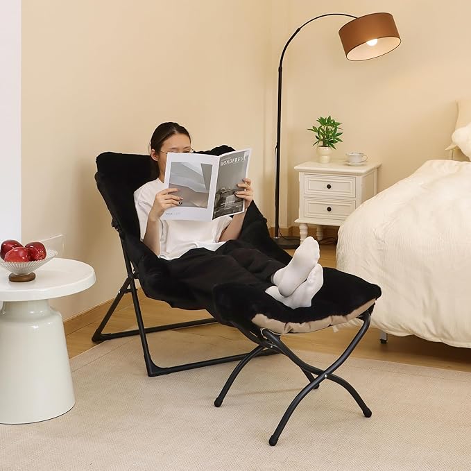 Comfy Saucer Chair for Adults, Soft Faux Fur Bedroom Chair, Accent Dorm Chairs
