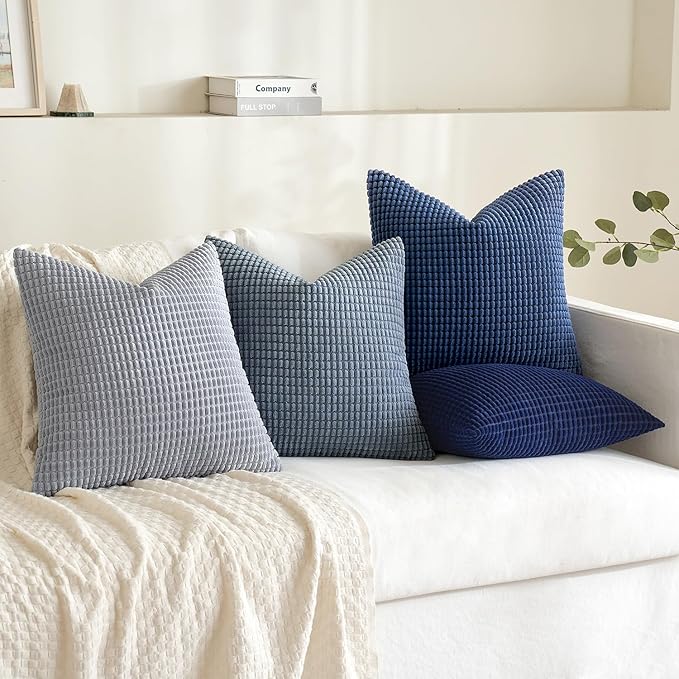 MIULEE Blue Decorative Pillow Covers 18x18 Inch Set of 4 Boho Western Farmhouse