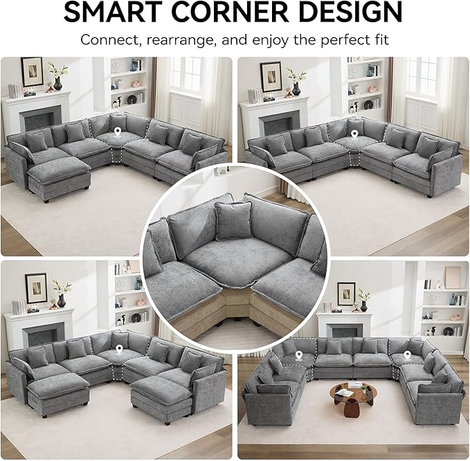 113'' V Shaped Cloud Sectional Sofa, Oversized Deep Seat Couches