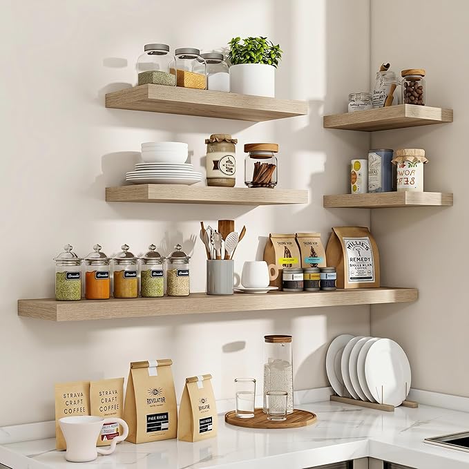 Acovy 48 Inch Floating Shelves, 3D Textured Wood Grain, Wooden Shelves