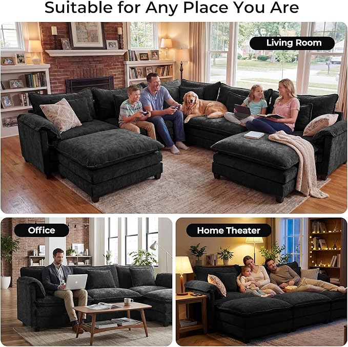 ELUCHANG 150" Oversized V-Shaped Cloud Couch Modular Sectional Sofa