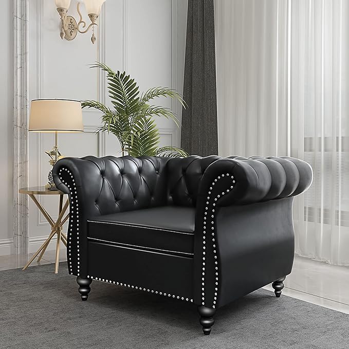 3 Piece Living Room Set, Chesterfield Leather Sofa Loveseat Couch Chair