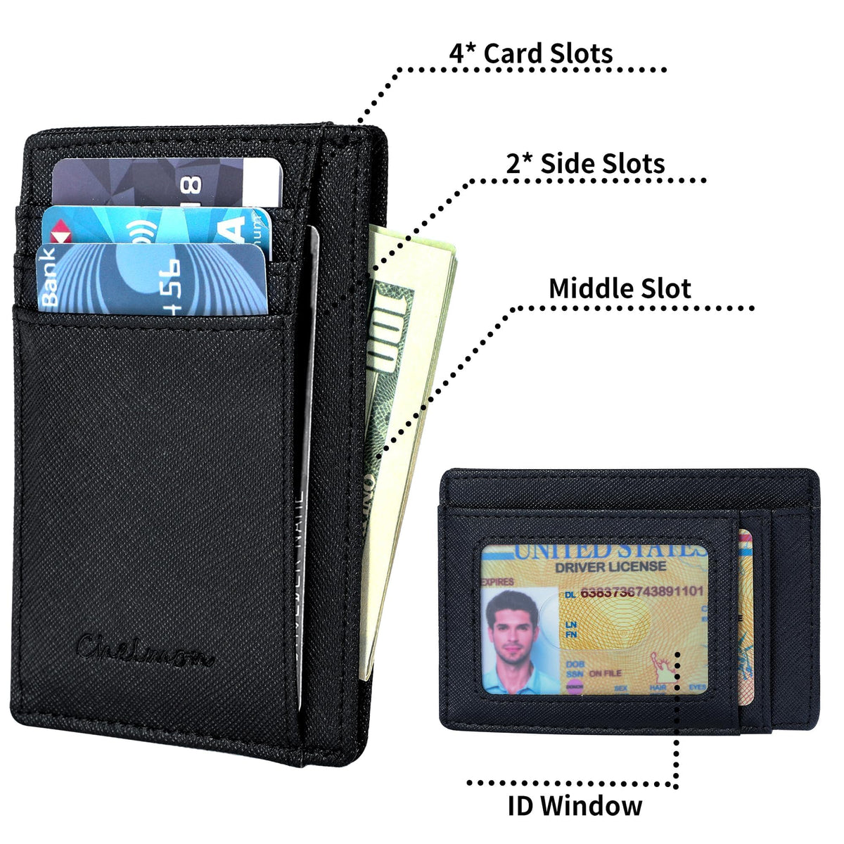 Chelmon Slim Wallet for Men, Minimalist Front Pocket RFID Blocking Credit Card Holder, Black Cross
