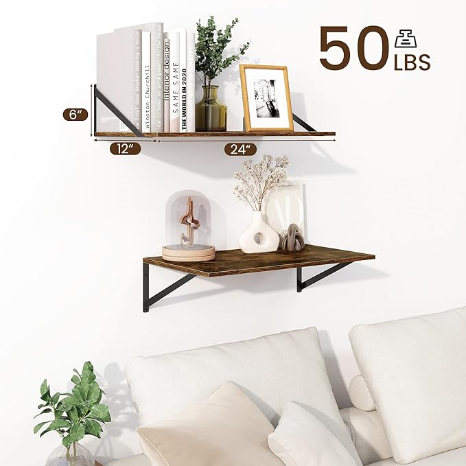 Fun Memories Floating Shelves for Wall, 12 Inch Deep Floating Shelves Set of 2