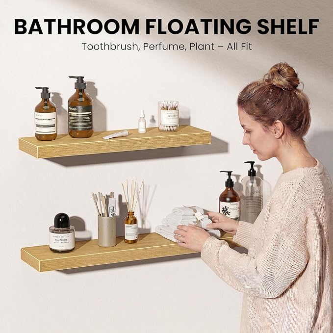 Fun Memories Floating Shelves for Wall, 24 Inch Set of 2 Rustic Wood Wall