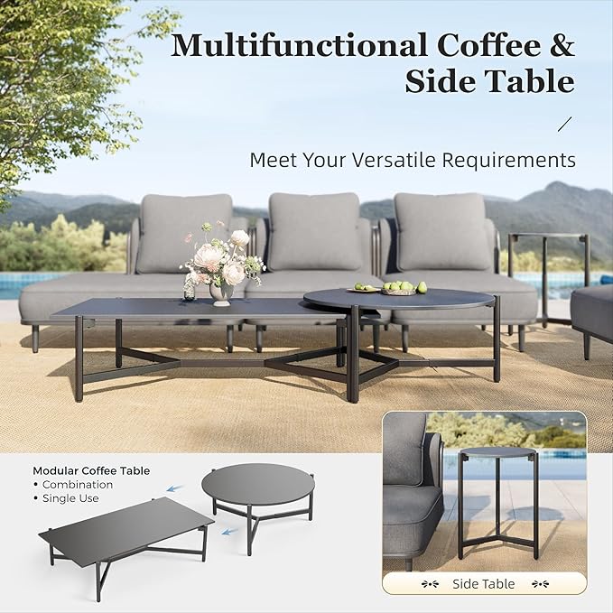 HERA'S HOUSE Metal Patio Furniture Set, Modular 6 Seats and 1 Nesting Coffee