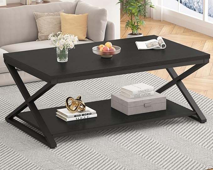 HSH Black Coffee Table Modern, 47 Inch Simple Rectangle Cocktail Table