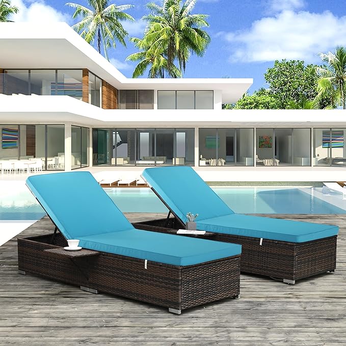 Chaise Lounge Cushion Outdoor, Waterproof and Stain-Resistant Lounge Deck