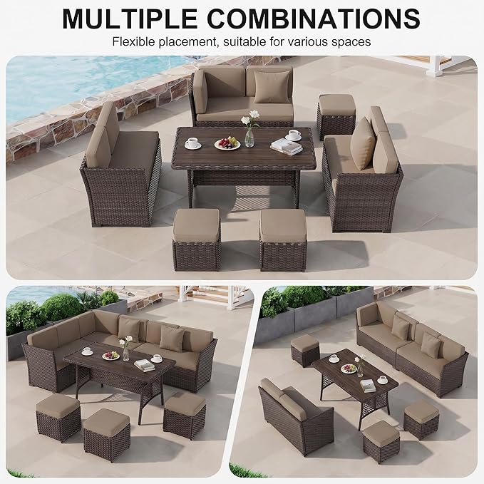 LOUVIXA 7 Pieces Patio Furniture Set, Outdoor Patio Furniture, Wicker