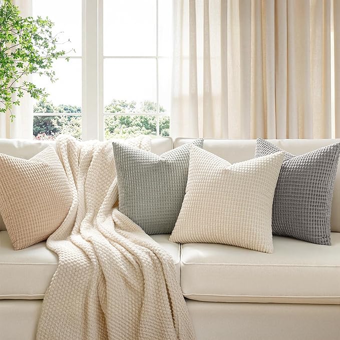 MIULEE Boho Farmhouse Decorative Pillow Covers 20x20 Inch Set of 4 Rustic
