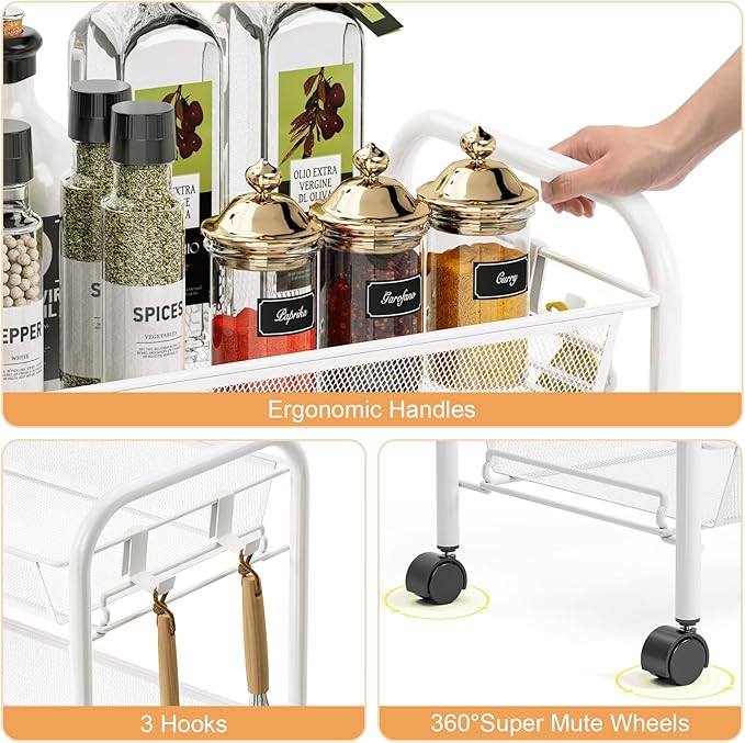 TOOLF 4-Tier Rolling Cart, Metal Utility Cart