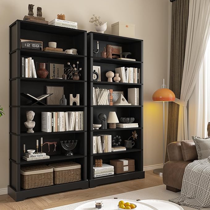 TVU 6-Tier Wooden Bookshelf, 77.2" Tall Farmhouse Style Open Bookcase, 31.5" W