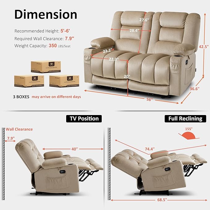 MCombo 55.9" Zero Gravity Power Loveseat Recliner