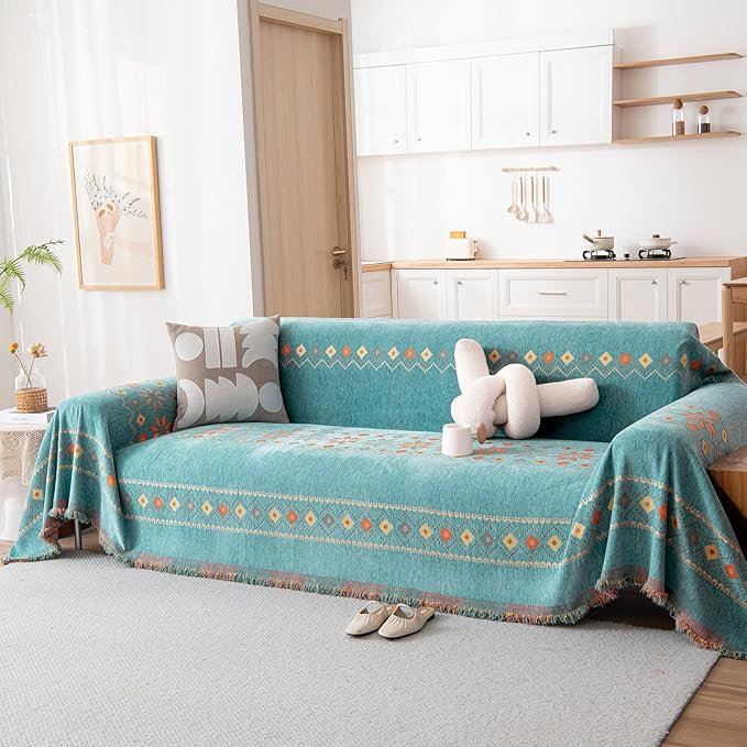DREAMINGO Teal Boho Couch Cover Western Sofa Covers