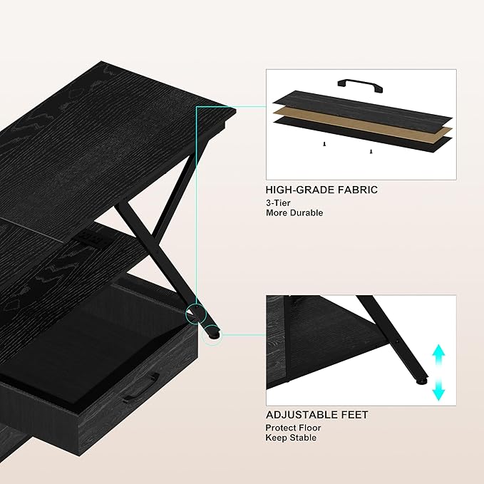 Simoretus TV Stand with Power Outlet and LED Lights, Fits TVs up to 65”
