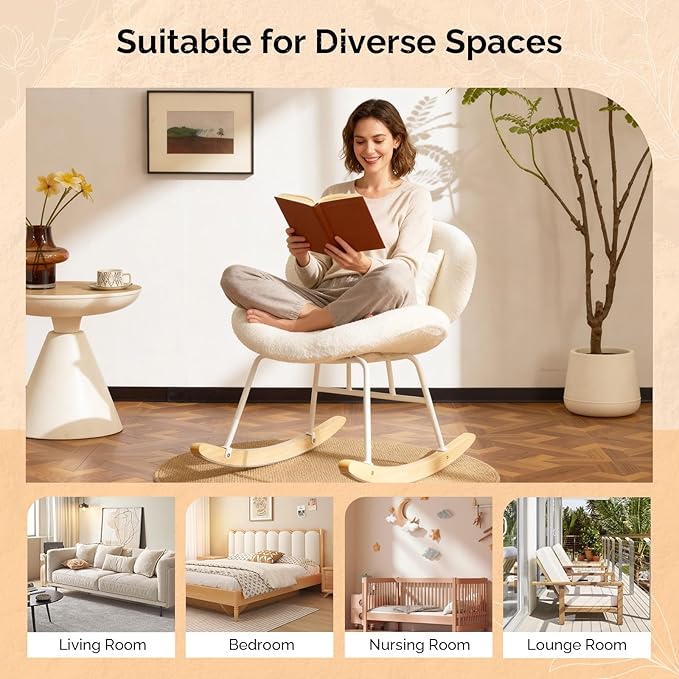 VINGLI 25.6" Extra Wide Criss Cross Nursery Rocking Chair, Cute Curved 115°