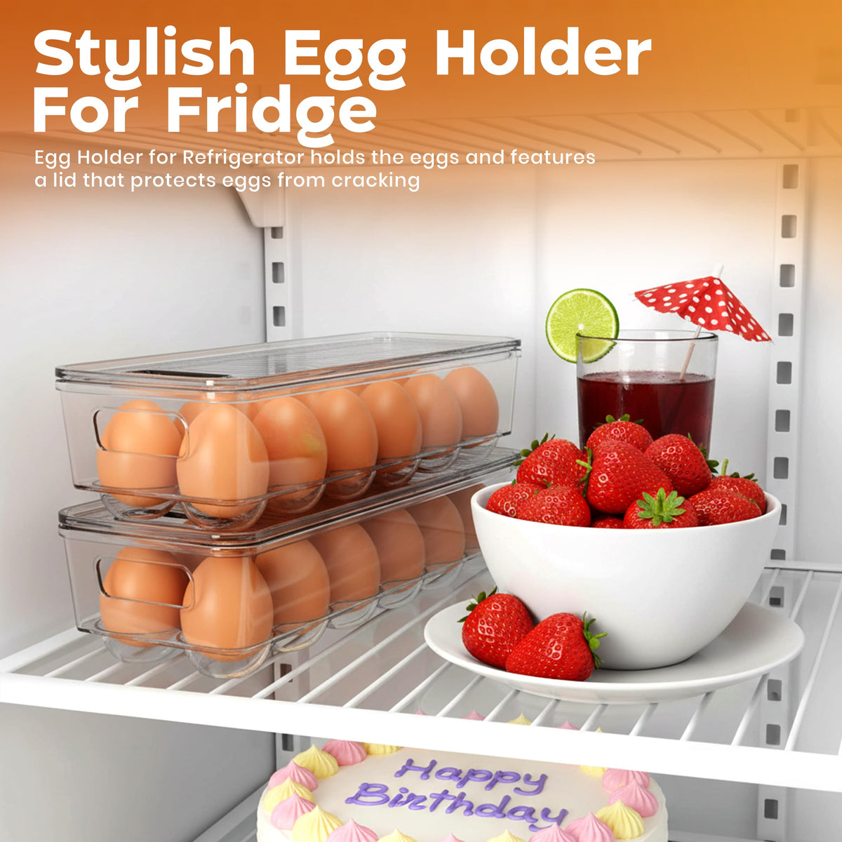 Utopia Home Egg Container With Lid and Handle for Refrigerator Organization- Pack of 2 - Clear Stackable Egg Holder for Kitchen or Pantry Organizers and Storage