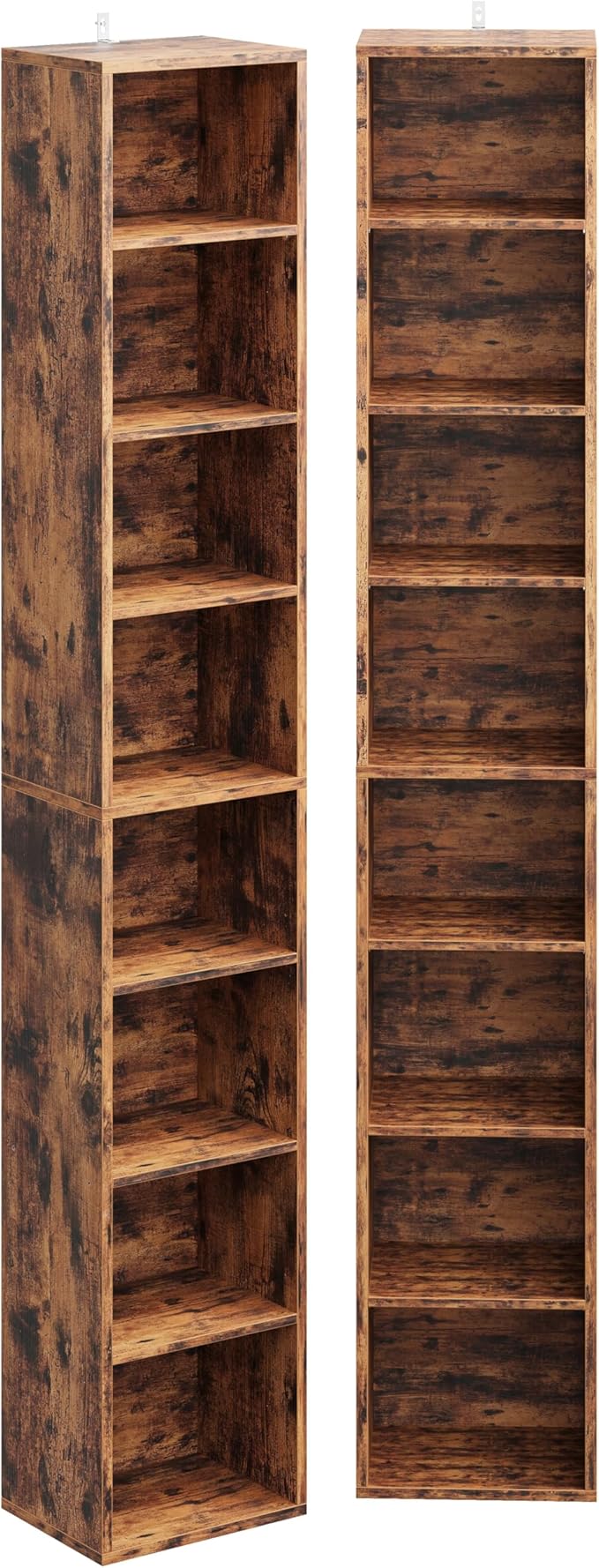 IRONCK Tall Narrow Bookshelf 8 Tiers 71in Set of 2, Compact Corner Bookcase