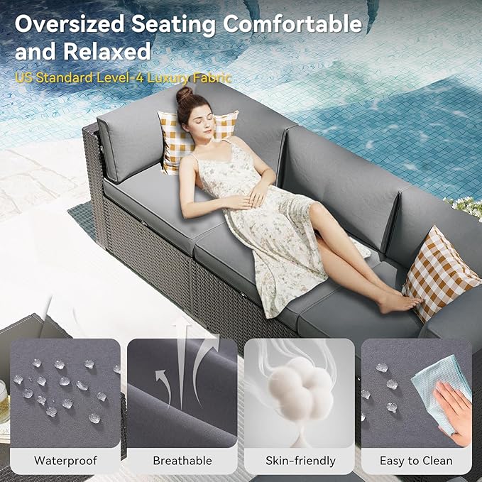 Aoxun Patio Furniture Set, 7 Piece Outdoor Sectional Sofas