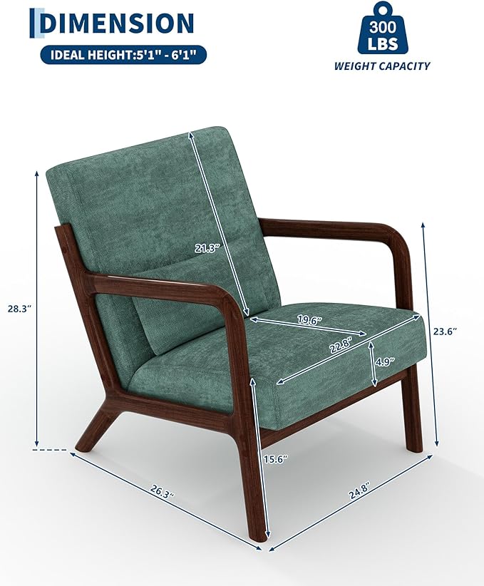 Garvee Mid-Century Chenille Accent Chair Set of 2, Cozy Reading Chair, Modern