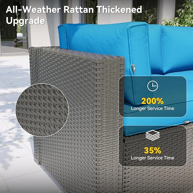 Aoxun Patio Furniture Set with Umbrella, 8 Piece Outdoor Sectional Sofas