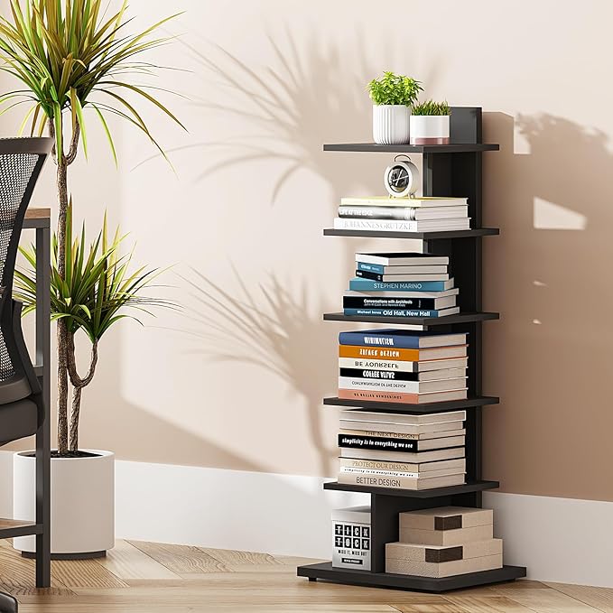 TUTOTAK Narrow Bookshelf, 6-Tier Bookcase, Spine Book Shelf