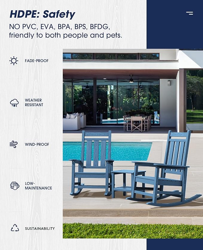 KINGYES Oversized Outdoor Rocking Chair Set of 4, All-Weather Patio Rocking