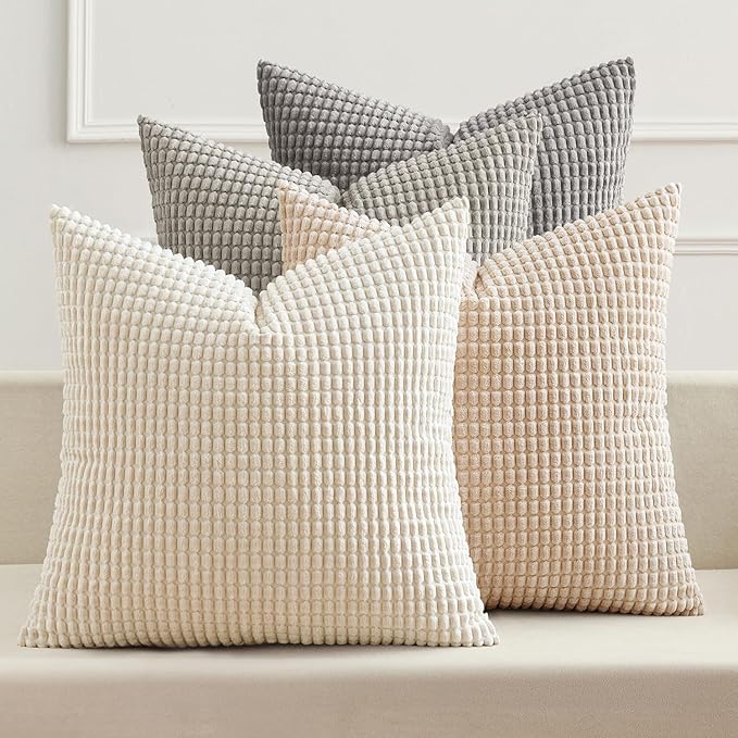 MIULEE Boho Farmhouse Decorative Pillow Covers 18x18 Inch Set of 4 Rustic