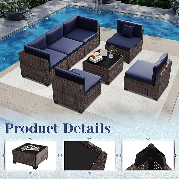 KIGOTY 14-Piece Patio Furniture Set, All-Weather PE Rattan Outdoor Sectional